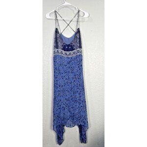 Lucky Brand Layla Midi Dress Womens XL Blue Chiffon FairyGrunge Boho 90s Bandana